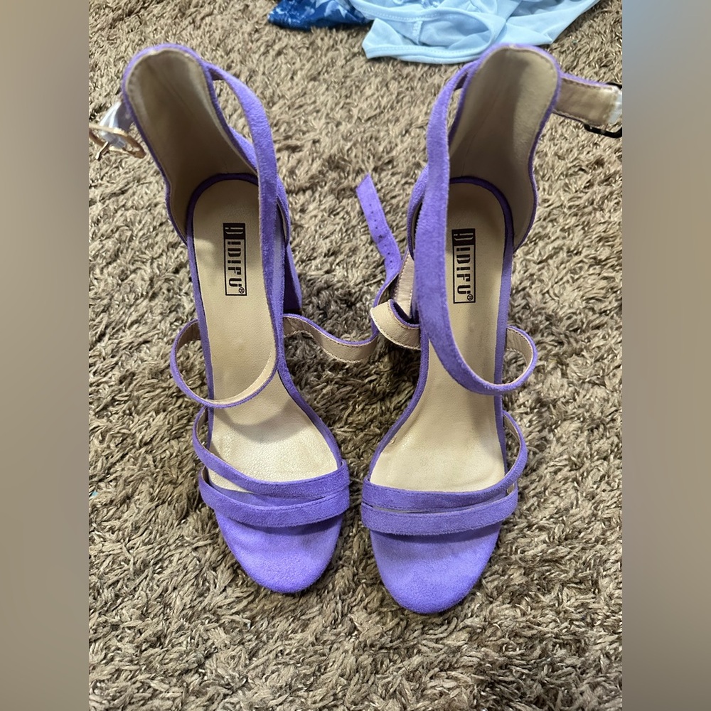 Purple Suede High-Heeled Sandals with Ankle Strap